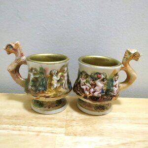 M.A.S. R. Capodimonte X2 Demitasse Cup Mug 3" Cherubs Dragon Handled Italy